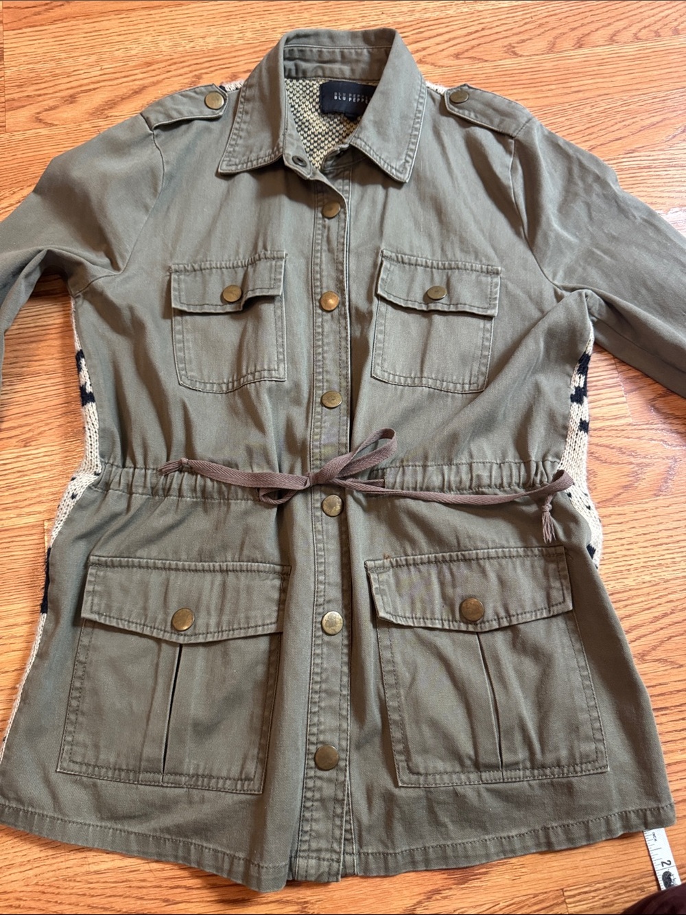 Blu Pepper Olive Green Utility Jacket with Drawstring Waist